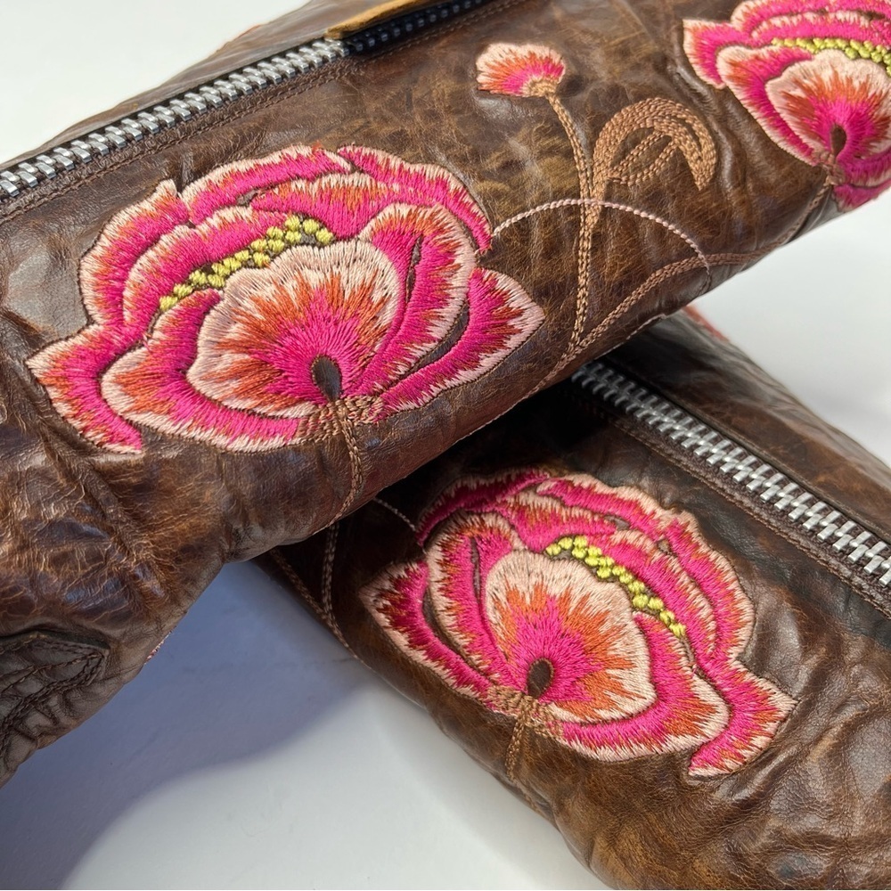 OLD GRINGO Abby Rose Pink Embroidered Floral Distressed Brown Cowboy Biker Boots - Picture 7 of 14